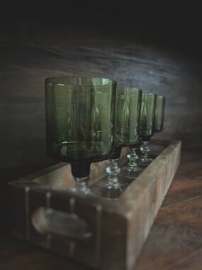 Green Goblet Set of 4 | Smoked Glass Stemware 6” Olive